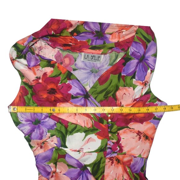 Vintage 80s Rayon wrap Mini Dress Collar Floral Print La Belle S - Picture 6 of 8